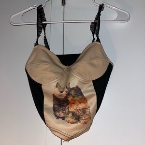 Vintage Kittens Tank Top with Lace Straps